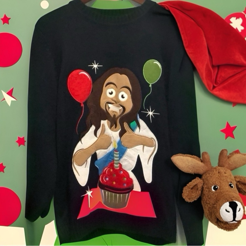 Funky Christmas Jumpers ‘Happy Birthday Jesus’ Christmas sweater - its a classic